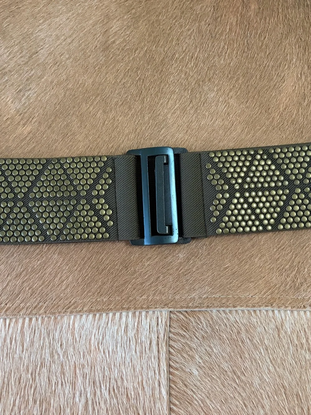 Target Olive Green Studded Elastic Belt with Black Buckle